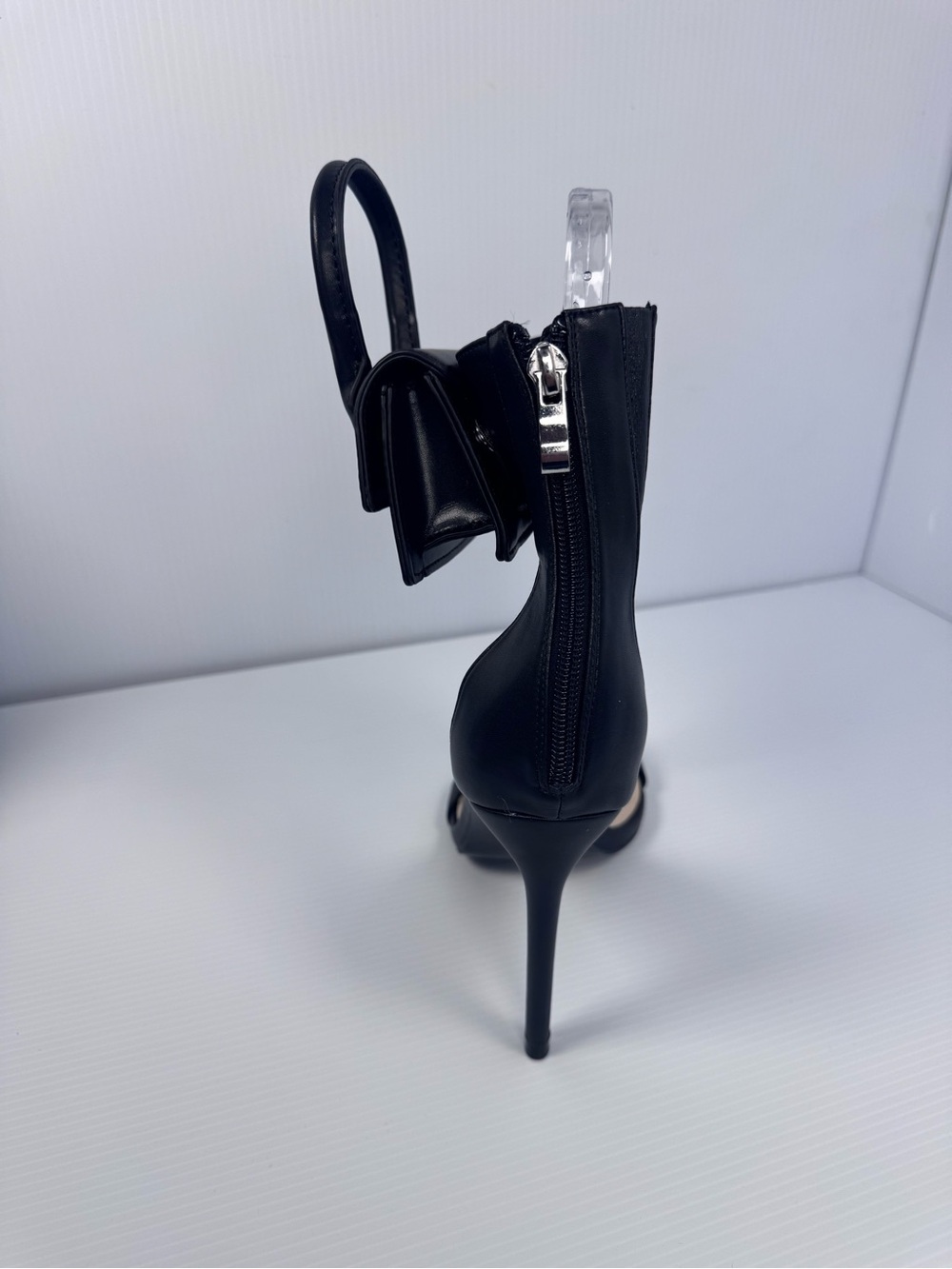 Azalea Wang Glenda Black Ankle Strap Stiletto Heels w/Mini Bag Detail Sz7.5 & 10 - Picture 5 of 9